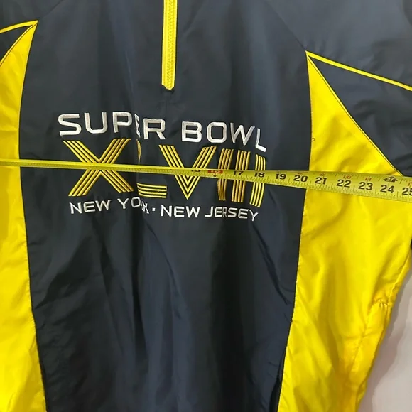 NFL Superbowl XLVIII Windbreaker Pullover 1/4 Zip Navy Yellow Pockets Lined Sz L - Picture 6 of 11